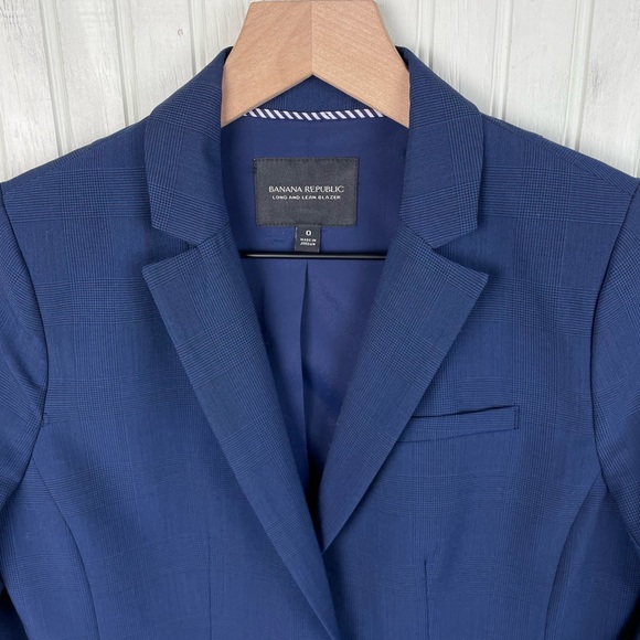 Banana Republic Long and Lean Blazer Marzotto Italian Wool Navy Blue Size 0 - Picture 4 of 7